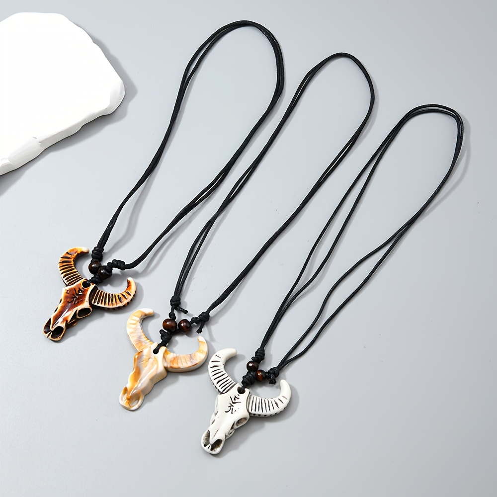 Three Retractable Resin Skull & Bull Head Pendant Family Jewelry Set